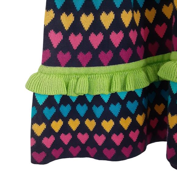 Hanna Andersson Ruffle Knit Sweater Dress Rainbow Heart Girls 2/3 Cap Sleeve NWT - Picture 3 of 8